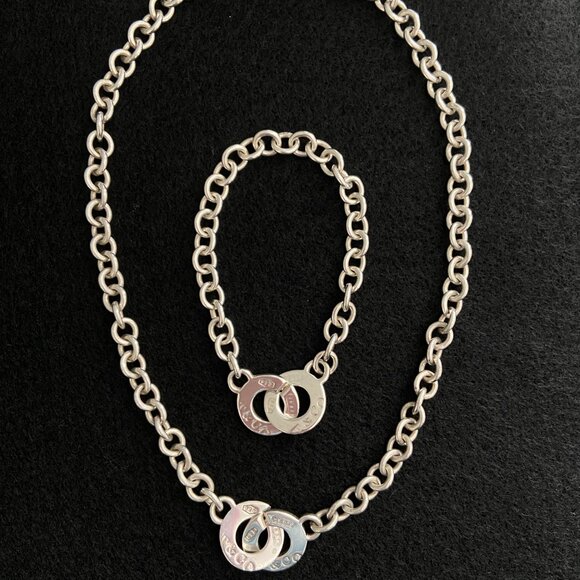 Authentic TIFFANY and CO 1837 Bracelet & Necklace Set Interlocking Circle Clasp - Picture 1 of 11